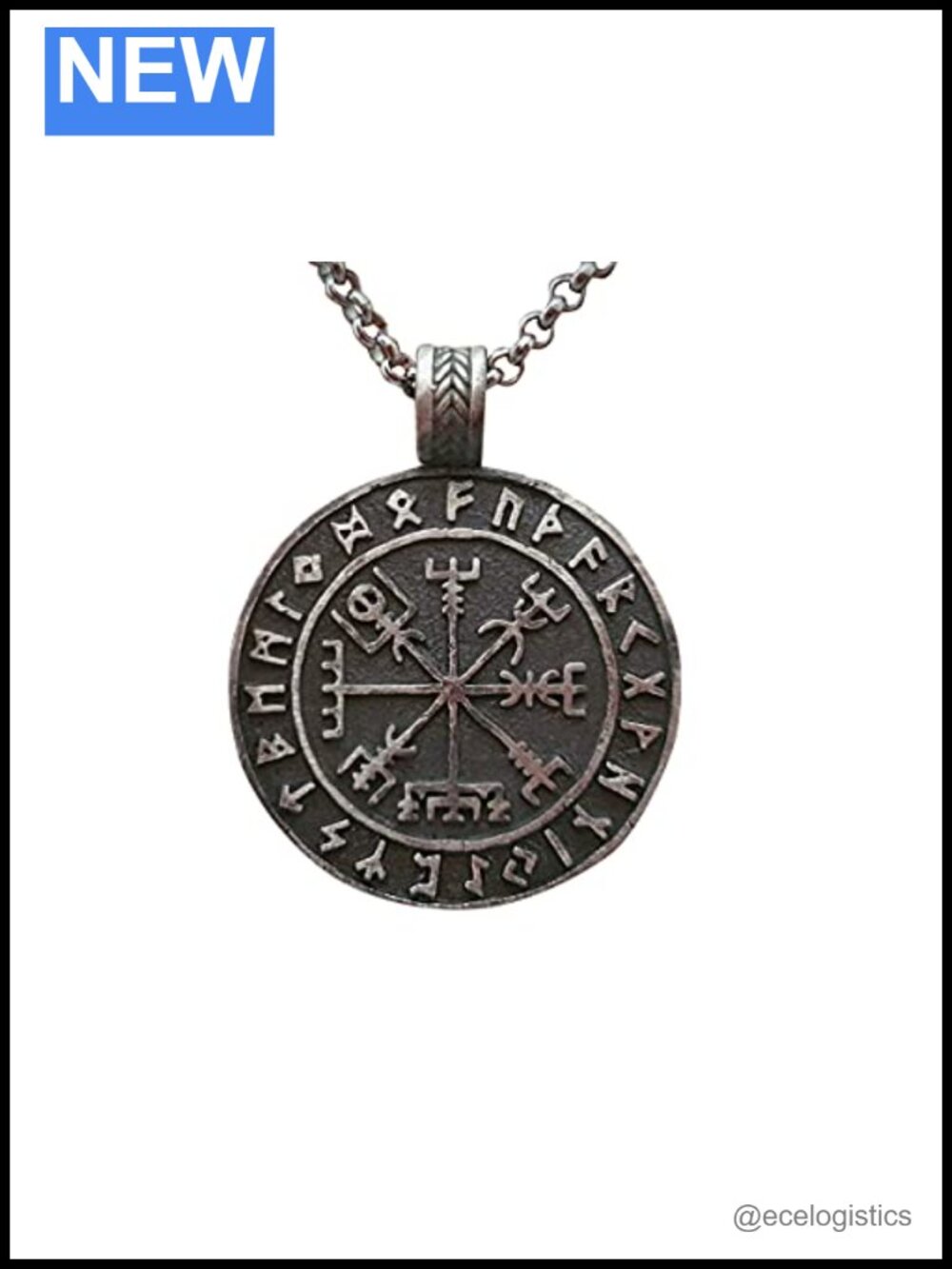 Viking Runic Compass Circle Pendant Necklace